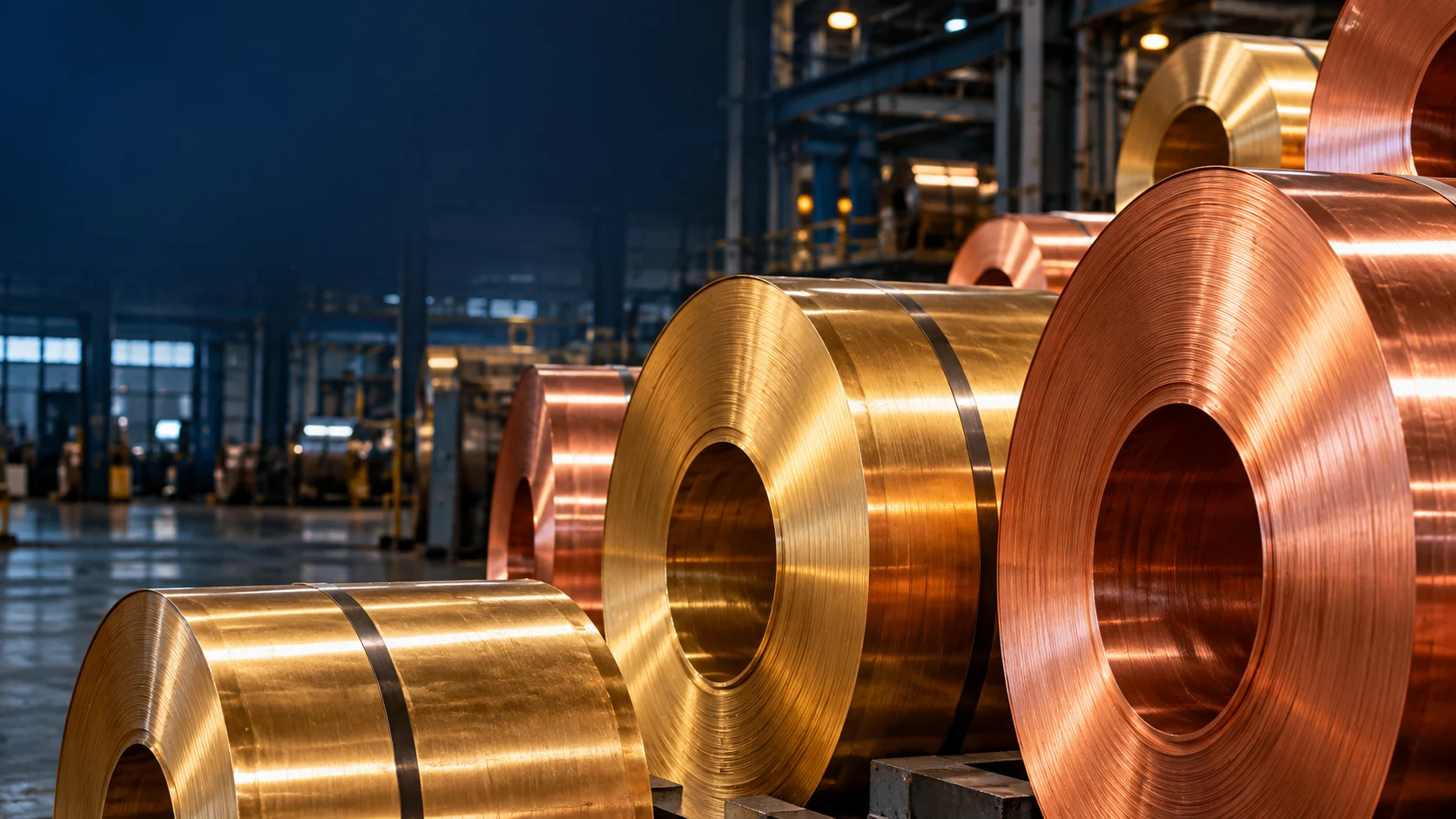 Copper and brass coils in an industrial setting